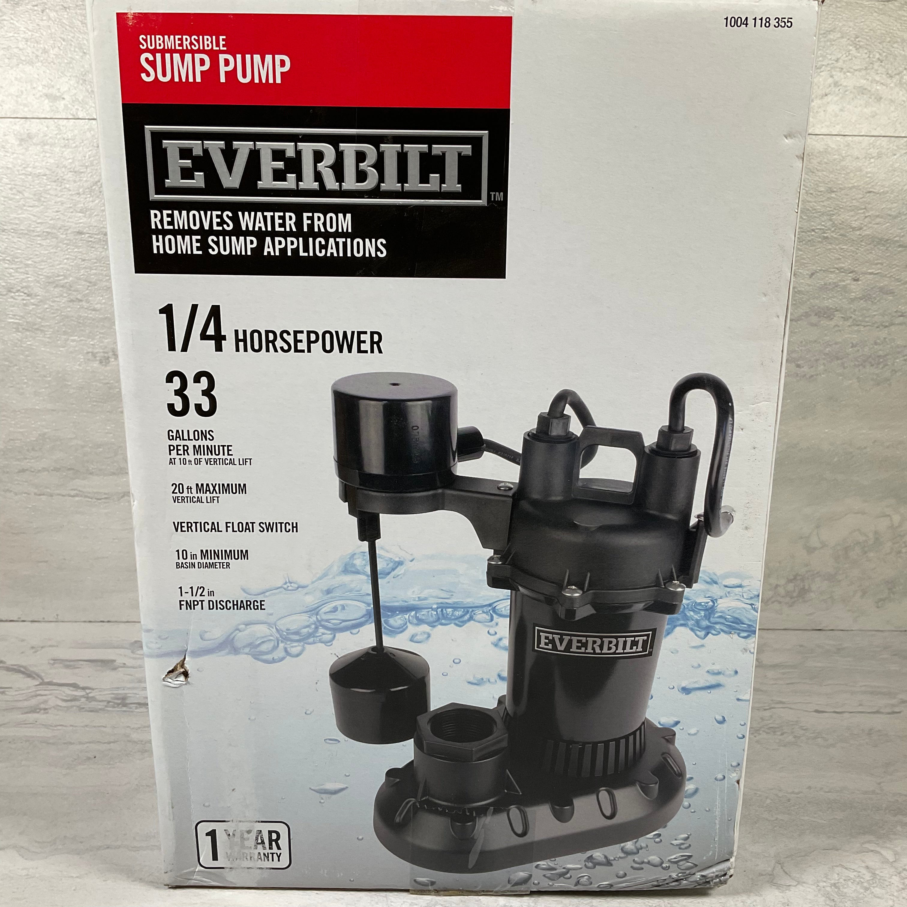 Everbilt 1/4 HP Aluminum Sump Pump with Vertical Switch (7017124495543)